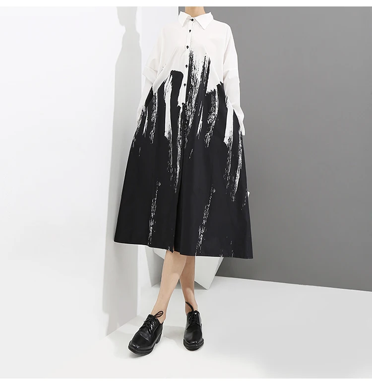 Manga comprida Vestido de Camisa de Impressão