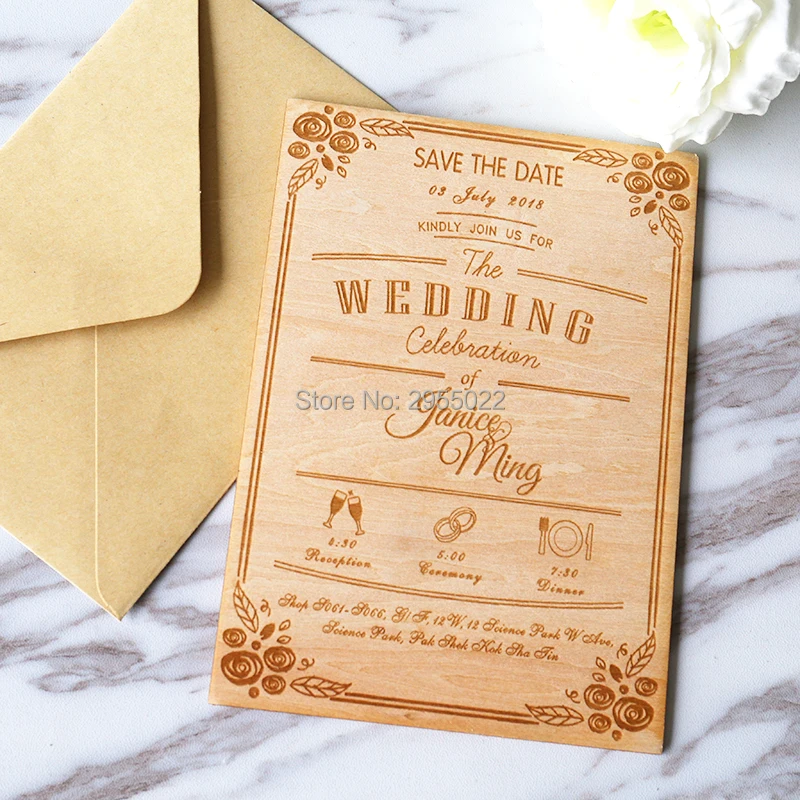 

Wedding Invitations personalized Cutting Invitation Card for Wedding Wood Paper Hollow Birthday Invitation wedding Decoration