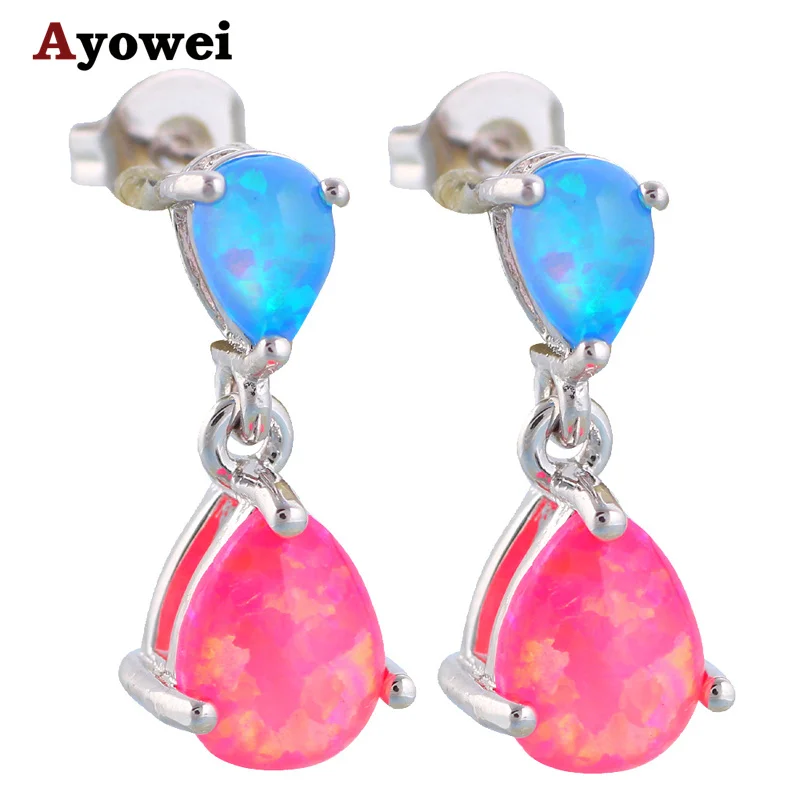 

Hotselling Simple Water Drop design Blue Red fire opal Silver Stamped Fashion Jewelry Dangle Earrings Fine jewelry OE294A