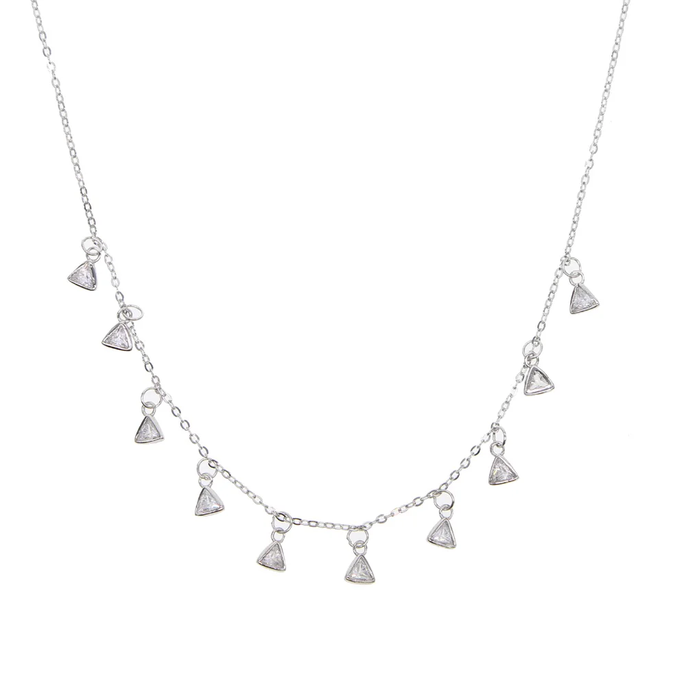 

100% 925 sterling silver jewelry wholesale drop shipping triangle cubic zirconia wedding engagement bridal charm choker necklace