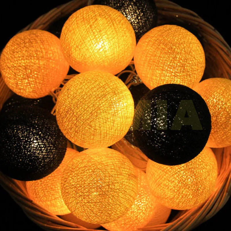Yellow/Black Cotton Balls LED String Fairy Christmas Holiday Lights