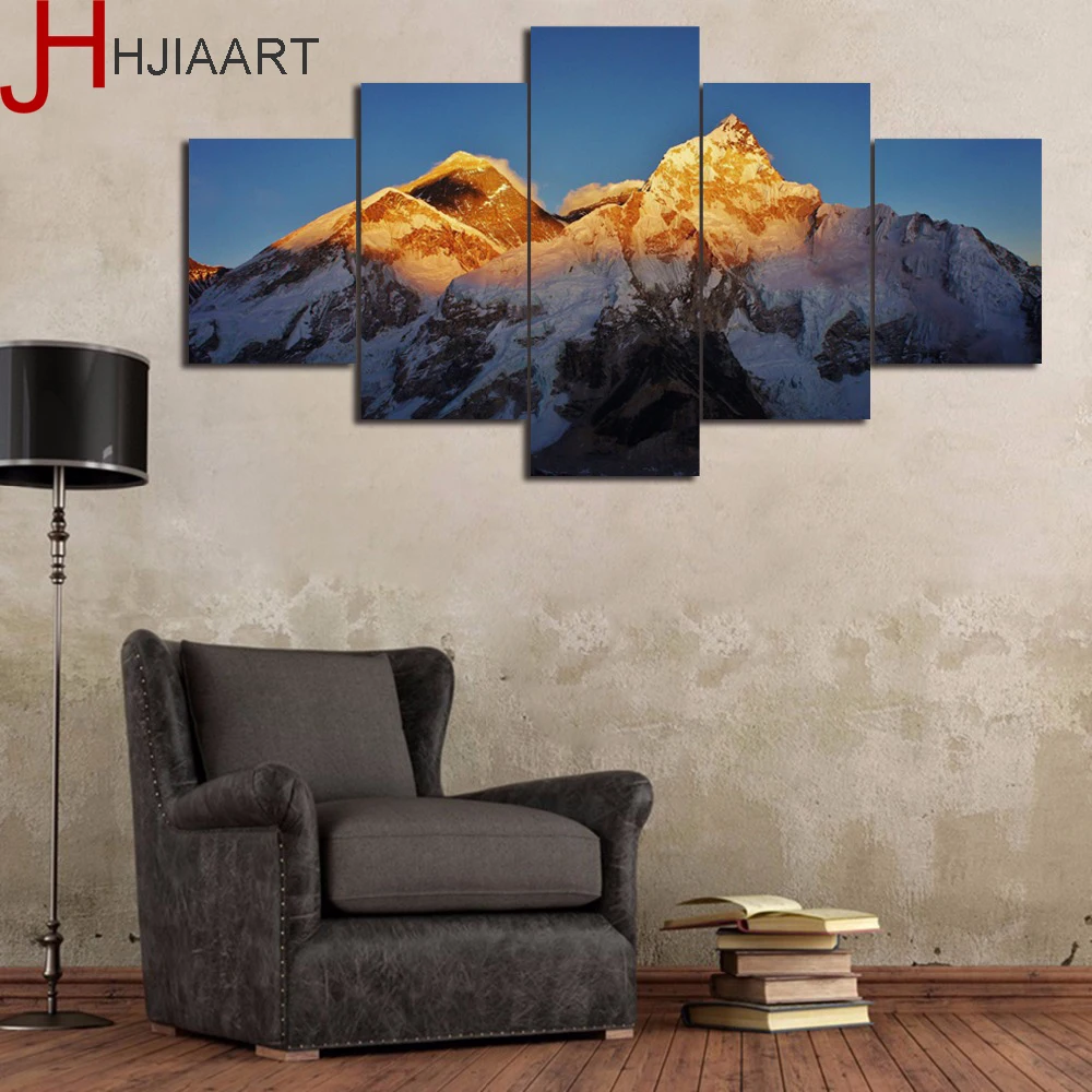 5 Pieces Canvas Painting Snow Mountain Painting Home Decor Wall Art