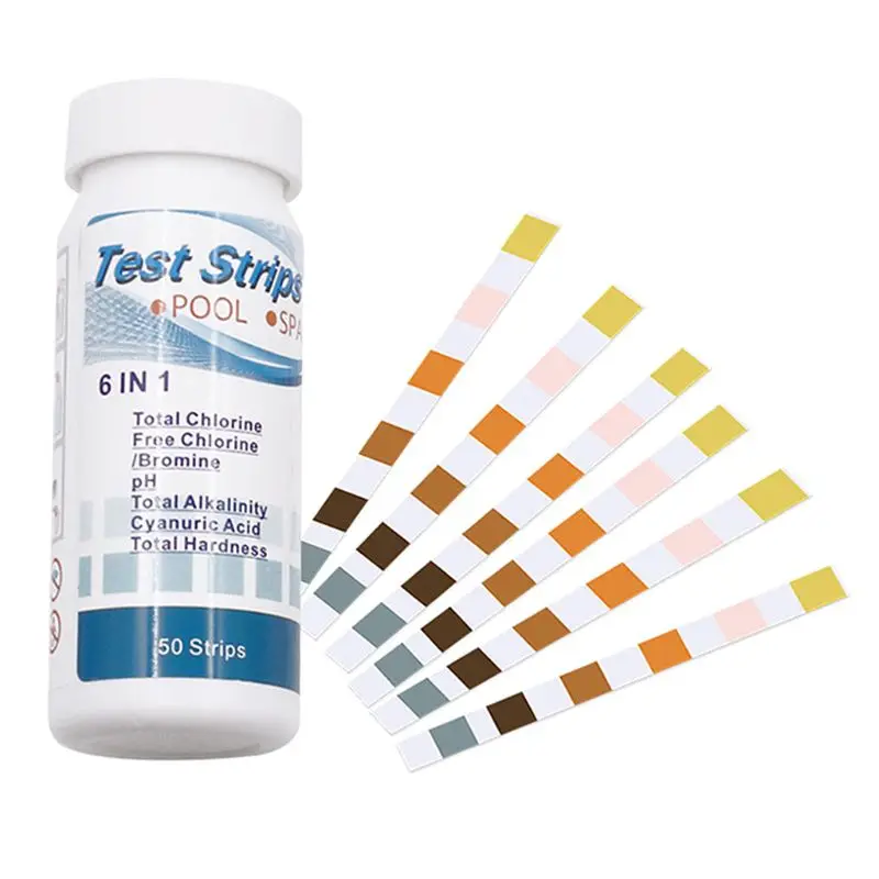 

50pcs/bottle 6-in-1 Swimming Pool Spa Chlorine Test Strip Cyanuric Acid Alkalinity Water Hardness PH Testing