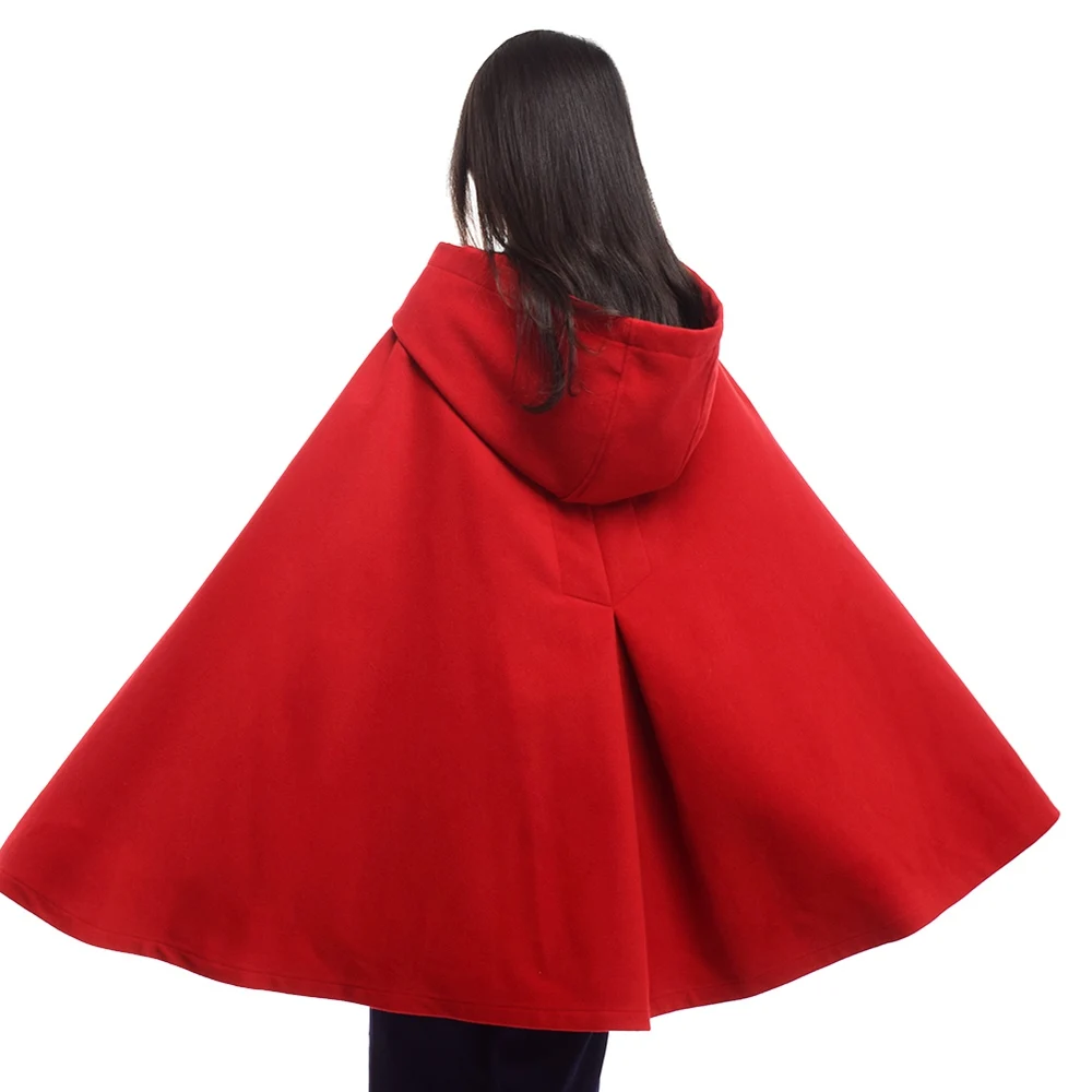

Women Winter Cloak Coat Ladies Vintage Mid-Length Medieval Mantle with Gloves Christmas Red Hooded Cape