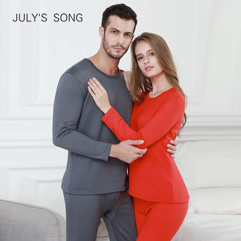 

JULY'S SONG Winter Velvet Thick Thermal Underwear For Men Woman Warm Layered Clothing Pajamas Set Thermal Set Male Long Hot-Dry