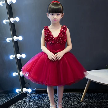 

2017 summer girls red dress flowers ball gown 80 cm ~ 150 cm height toddler girl dresses dance prinsessenjurken meisjes