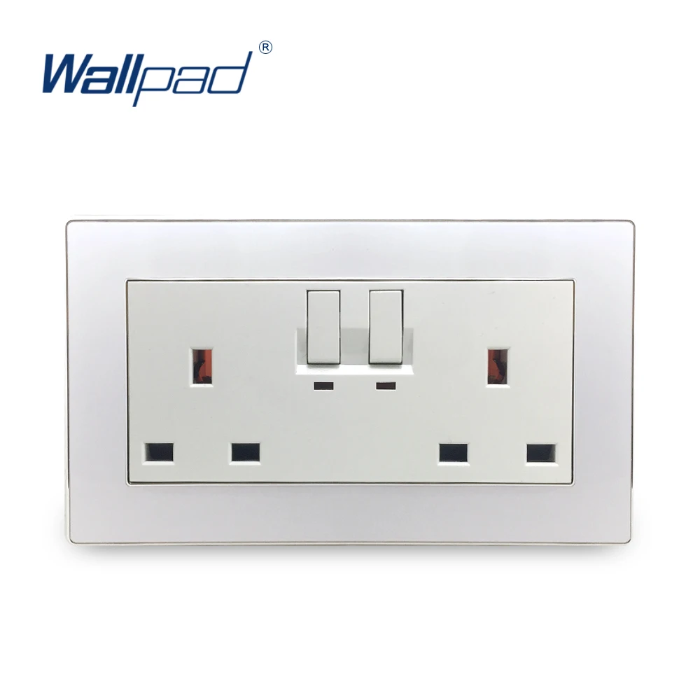 

Double 3 Pin Socket With Switch LED Indicator 13A Wallpad Luxury Wall Electric Power Outlet Mirror Acrylic Panel Tomada