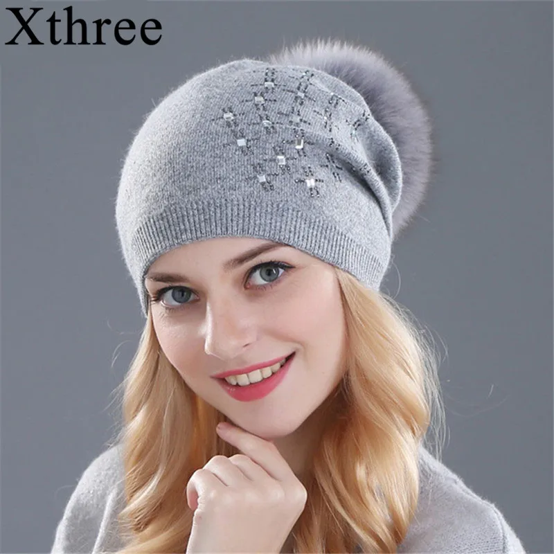 Женская зимняя шапка Xthree шерстяная вязаная из кроличьего меха блестящие женские