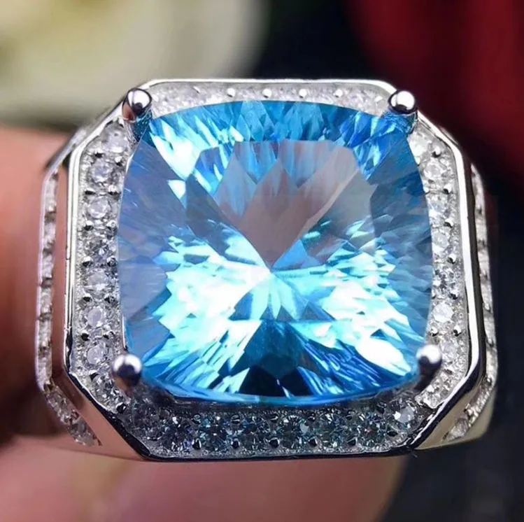 Men ring Blue topaz ring Natural real blue topaz 925 sterling silver 6
