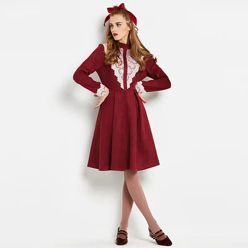 Sisjuly Vintage 60s Dresses Long Sleeve Turtleneck Lace Patchwork Short Casual A Line Spring Elegant Fashion Female Dresses Sisjuly Vintage 60s Dresses Long Sleeve Turtleneck Lace Patchwork Short Casual A Line Spring Elegant Fashion Female Dresses