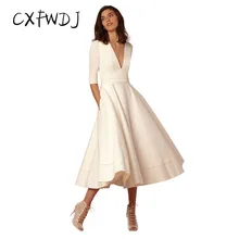 CXFWDJ 2017 New Vintage Princess Dress Lady Party Wedding Formal Wear Sexy Deep V-Neck Patchwork Dress Plus Size Vestido
