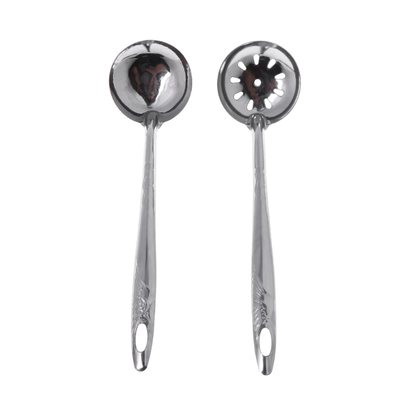 

2Pcs Stainless Steel Large Soup Spoon Ladle Skimmer Colander Filter Kitchen Tool