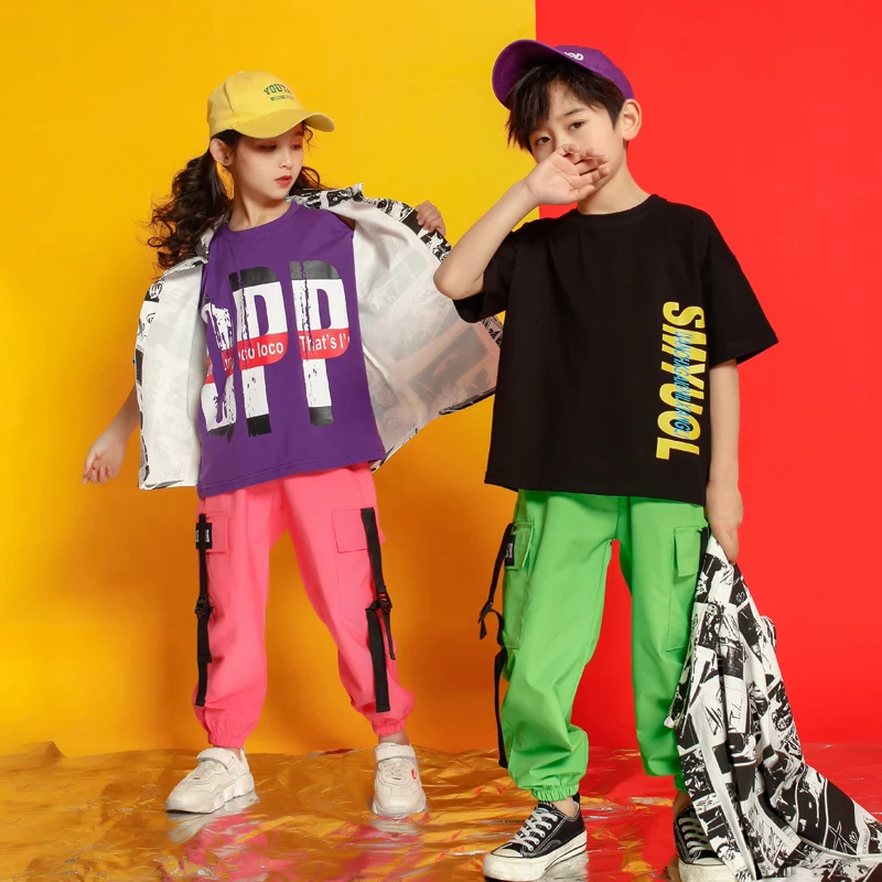 Children Hip Hop Clothing Loose T Shirt Tops Casual Shorts for Girls Boys Jazz Dance wear Costumes Ballroom Dancing Outfits Wear