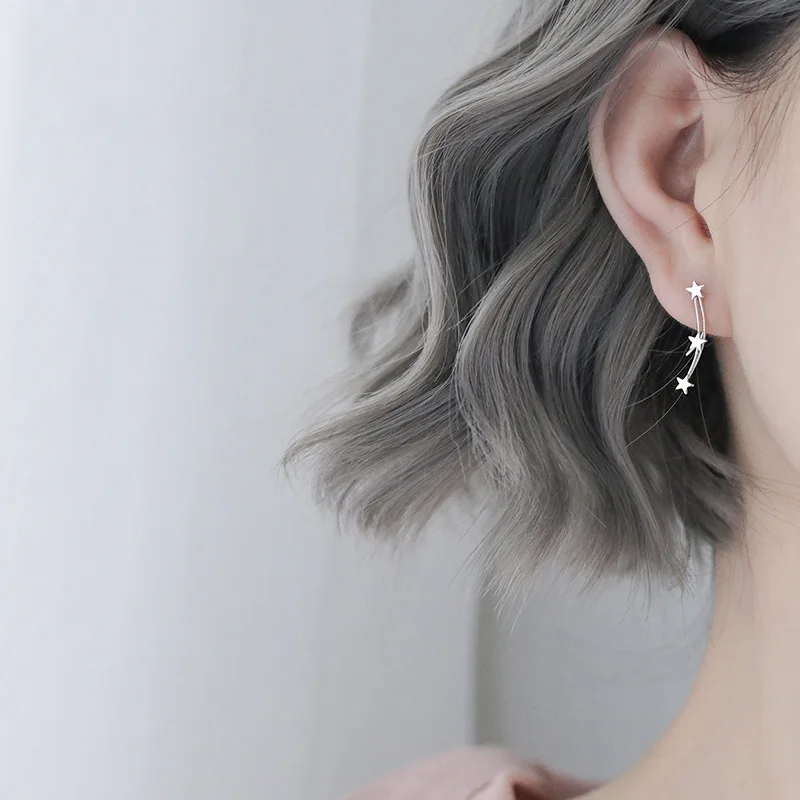 

Fashion Silver Three Stars Stud Earrings 925 Personality Curve Pentagram Earrings For Women Fashion jewelry