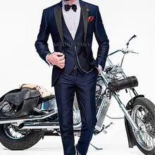 Новое прибытие одна кнопка темно синий Жених Смокинги друзей жениха Мужские свадебные костюмы выпускного вечера на заказ(куртка+ брюки+ жилет+ галстук) K: 469