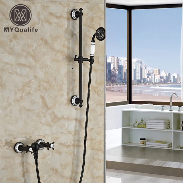 Luxury Dual Cross Handle Handheld Shower Faucet Wall Mount With Luxury Dual Cross Handle Handheld Shower Faucet Wall Mount With Slide Bar Oil Rubbed Bronze Finished