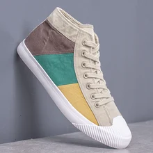 Модные смешанные цвета для мужчин из парусины вулканизованные туфли дышащие износостойкие кроссовки разноцветные дизайнерские ботинки в стиле пэчворк