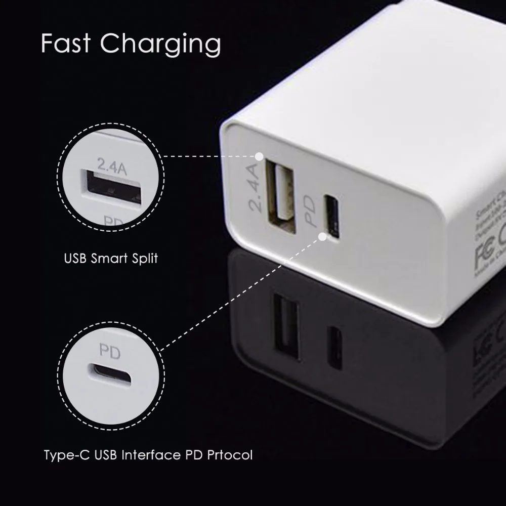 SOONHUA QC3.0 Ультра быстрый смарт адаптер для зарядки USB C PD 30 Вт Путешествия настенное