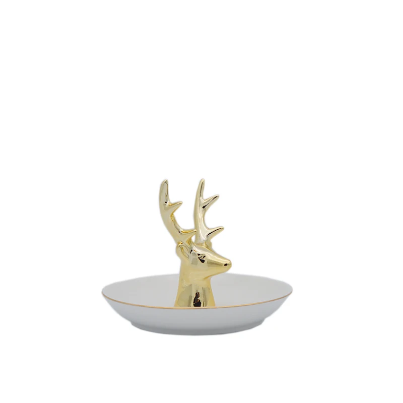Модная керамическая декоративная тарелка с головой оленя и лося, ювелирный лоток для хранения, Золотое кольцо с головой животного, качественное ожерелье, подставка в подарок - Цвет: A