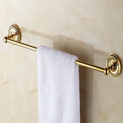 Luxury Gold Color Brass Wall Mounted Bathroom Single Towel Rail Holder Rack Bar aba603