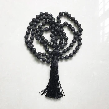 

Fashion Black Necklace Lava Stone 108 Mala necklace meditation yoga beads Black tassel Mala Unisex Prayer Necklace Hand Knotted