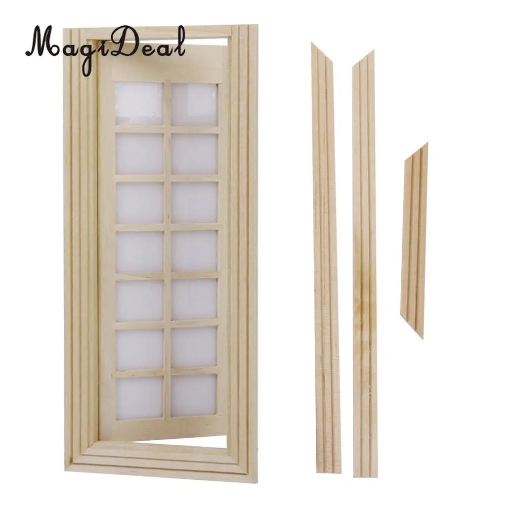 1Pc Wooden 14-Squares Unpainted DIY Door for 1:12 Dollhouse Bedroom Kitchen Miniature Furniture Decor Accessory