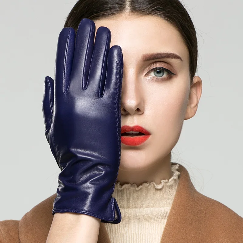 KLSS Brand Genuine Leather Women Gloves Fashion Elegant Touchscreen Goatskin Glove Autumn Winter Keep Warm Five Fingers 22