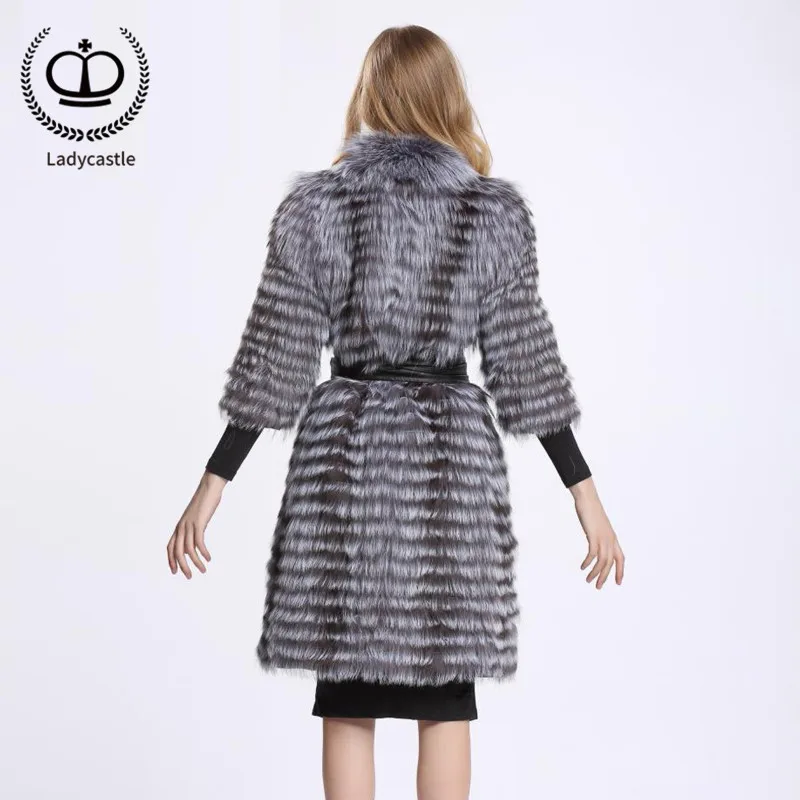 Sale 2018 New Real Sliver Fox Fur Coat With O-Neck Collar Long Jacket Big Size For Women Down Fox Fur Coat From Natural Winter FC-044 3