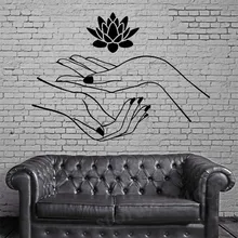 Lotus Wall Stickers Hands Spa Relaxation Yoga Zen Vinyl Decal Wall Stickers Home Decor Living Room Vinilos Paredes