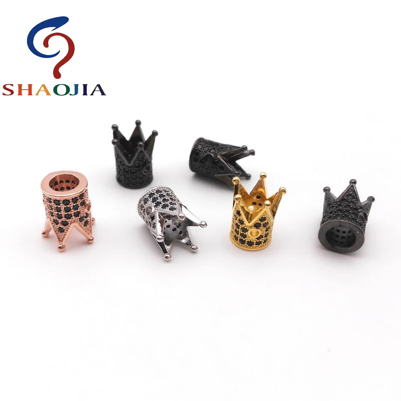 

SHAOJIA Fashion Manual Making DIY Beads Bracelets Necklace Accessories Micro Black Zircon 11mm Crown Making Personality Jewelry