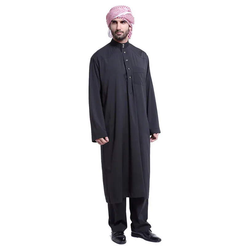 

2019 New Muslim Men Long Sleeve Jubba Thobe + Pants 2pcs sets Islamic Saudi Arab Muslim Dubai Eid Kaftan Gown Plus Size VKAB1002