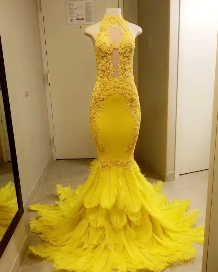 yellow mermaid prom dress