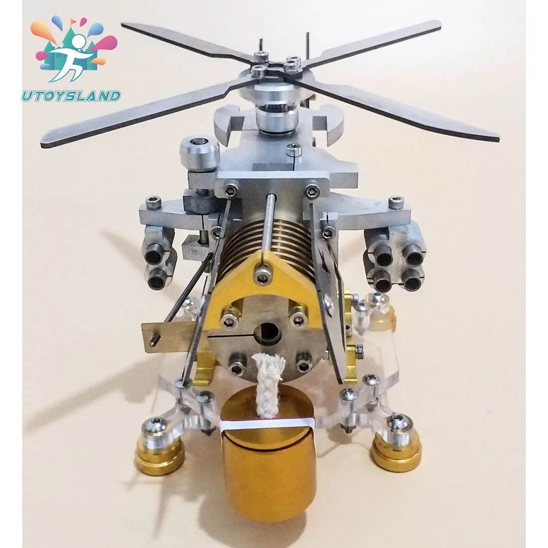 

UTOYSLAND Armed Version Helicopter Horizontal Single Cylinder Vacuum Stirling Model Toys Model Kit - Silver