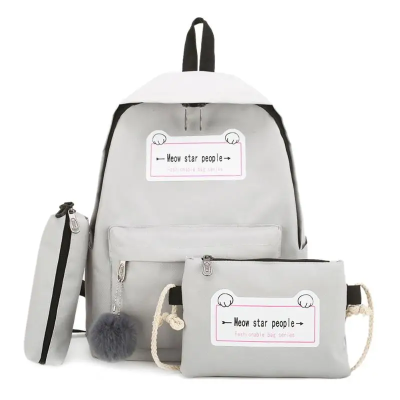 4 шт./компл. лента цепь с буквенным Mochila рюкзак туристические рюкзаки для отдыха школьные рюкзаки для девочек-подростков, школьный рюкзак - Цвет: grey