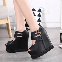 New 2017 Sexy Muffin Thick Wedges Women Sandals Waterproof 15CM High Heels Shoes Dress Pumps Four Seasons Shoes