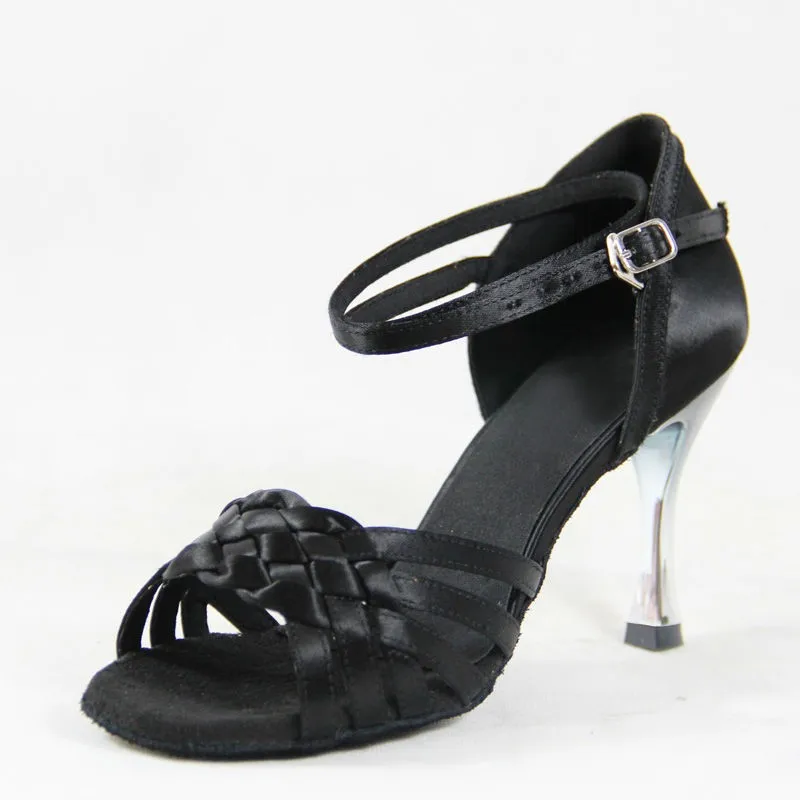 DILEECHI/высококлассные стильные импортные черные атласные туфли для латинских танцев с золотым напылением на каблуке 8,5 см, женские Бальные Танцевальные Туфли для сальсы и самбы
