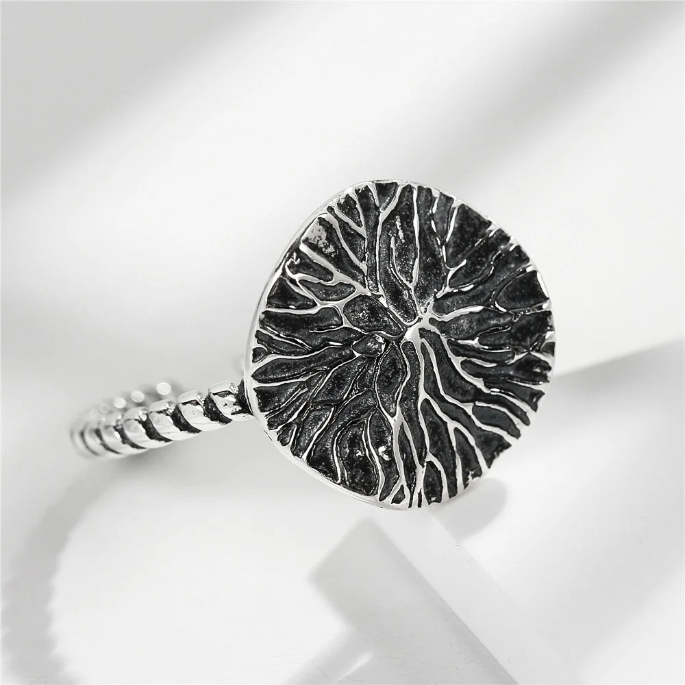 Leaf veins vintage Rings 100% Sterling 925 silver Jewelry Adjustable rings for women gift