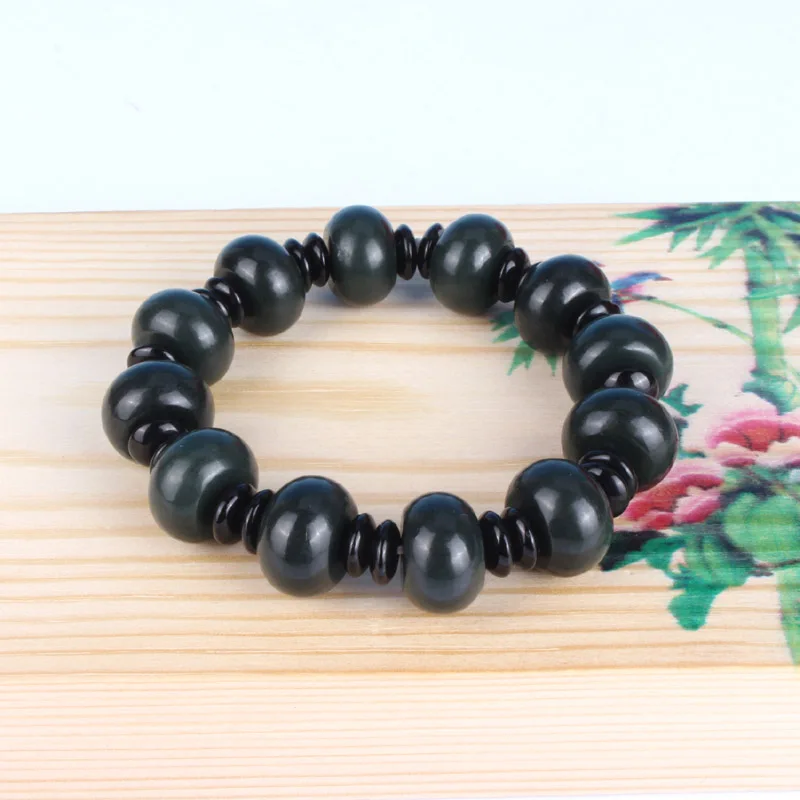 China Hand Carved Natural Hetian Jade Blue Jade Bracelet 18 Bead jade Bracelet