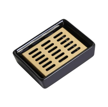 

304 stainless steel soap box black ceramic base soap dish creative double drain bathroom soap dish tray