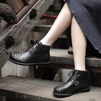 

2019 VALLU New Ankle Boots Women Shoes Cow Suede Leather Lace Up Handmade Round Toes Vintage Lady Boots Female Footwear Shoes