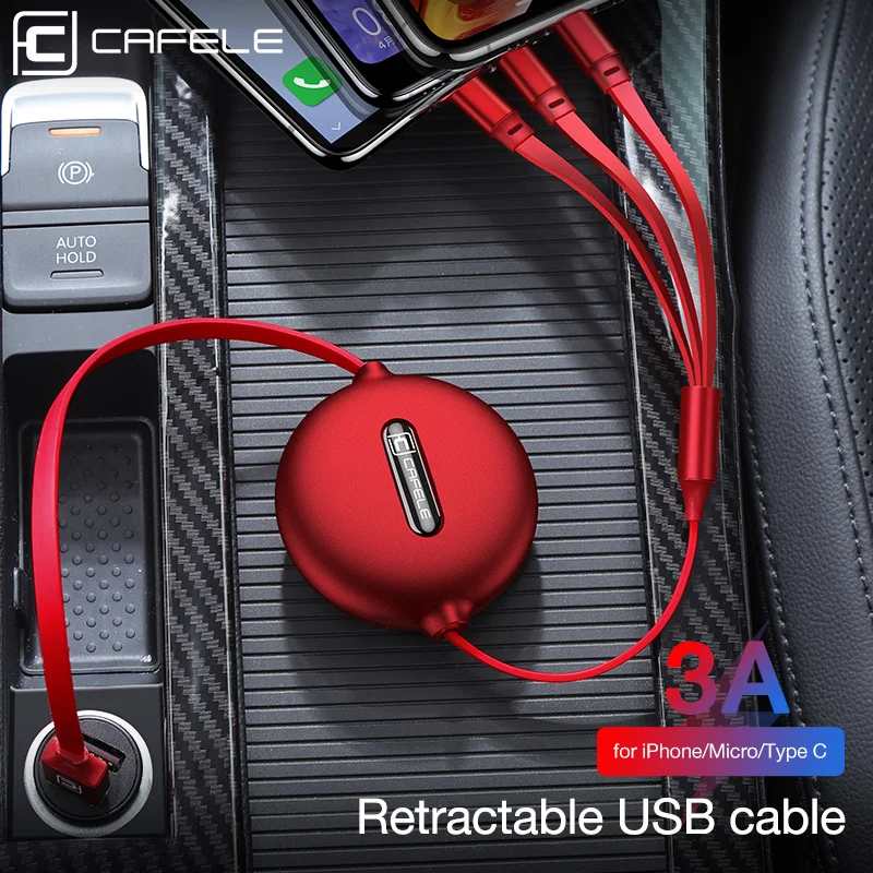 Cafele 3 в 1 Micro USB кабель для iPhone выдвижной 120 см поддержка быстрой зарядки Type C Xiaomi Huawei
