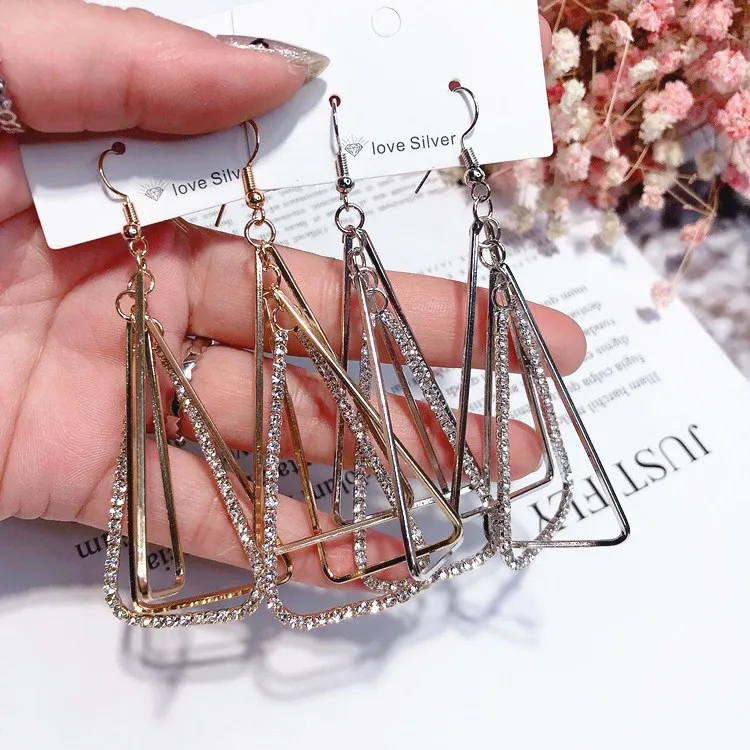 exaggerated triangle full zircon earring Hypoallergenic fadeless alloy fashion jewelry rock punk dangle earrings for women gift