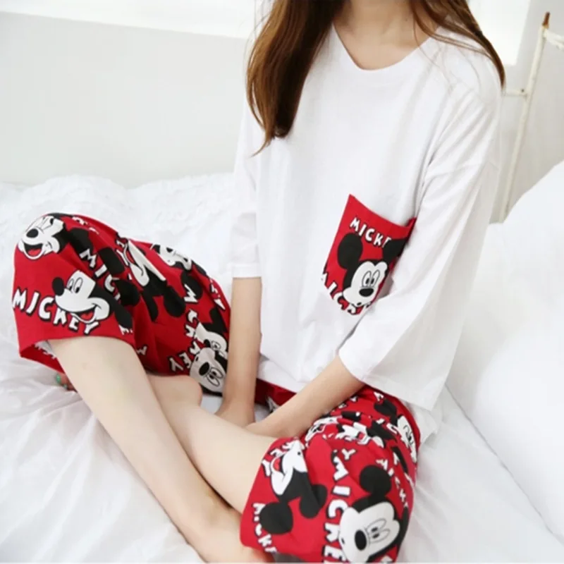 

2019 Summer Pajama Girl Qiatongmiqi Seven Sleeves Home Suit Set Milk Silk Cotton Loose Two-piece Set