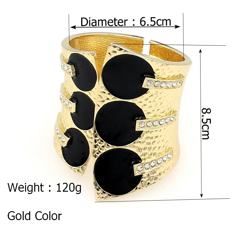 MANILAI Female Fashion Exaggerate Cuff Bangles Metal Black Glaze Rhinestones Women Statement Jewelry Big Bangles Bracelets