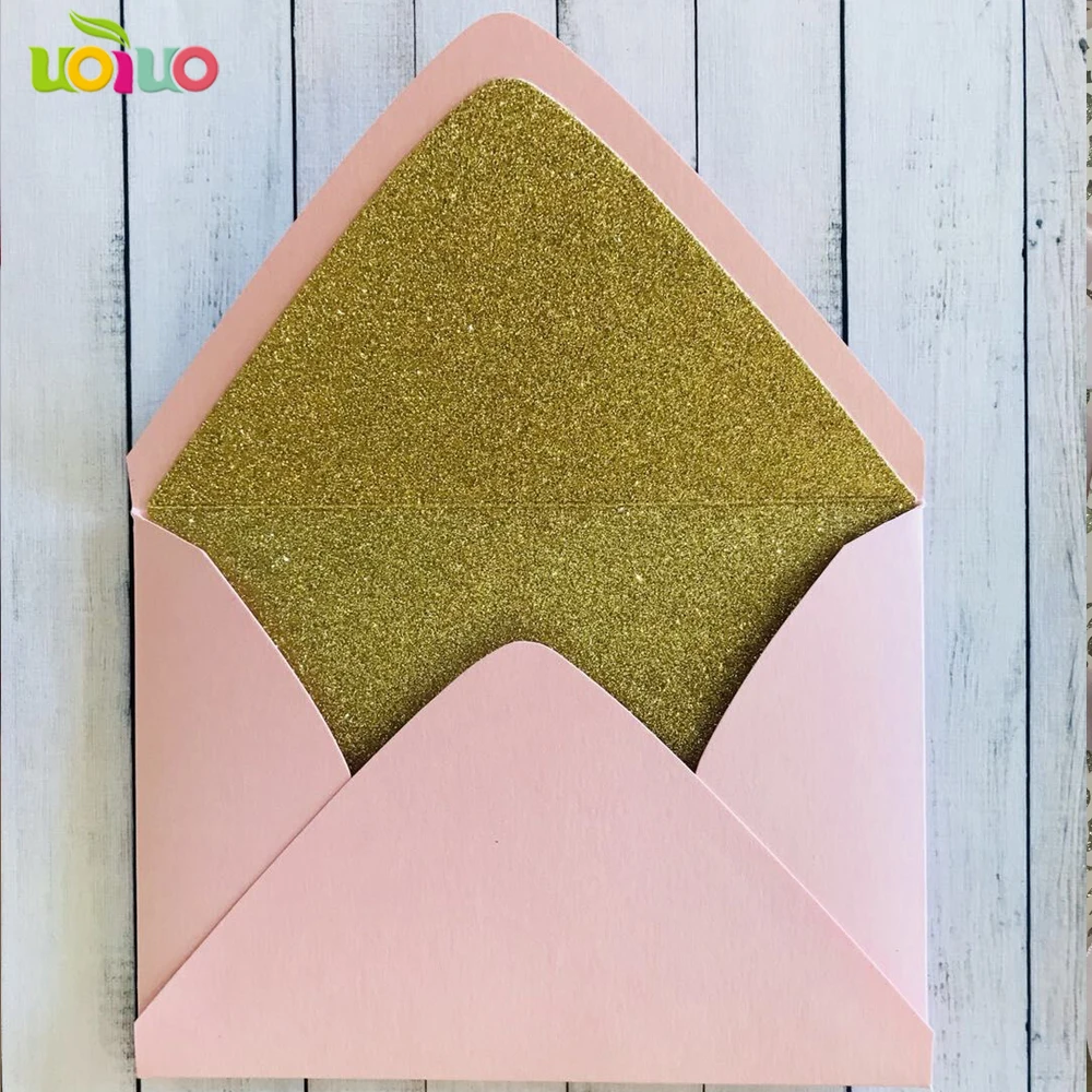 

good quality 250G paper outer incarnadine Envelope with inside glitter paper gold color,black envelope with glitter gold inside