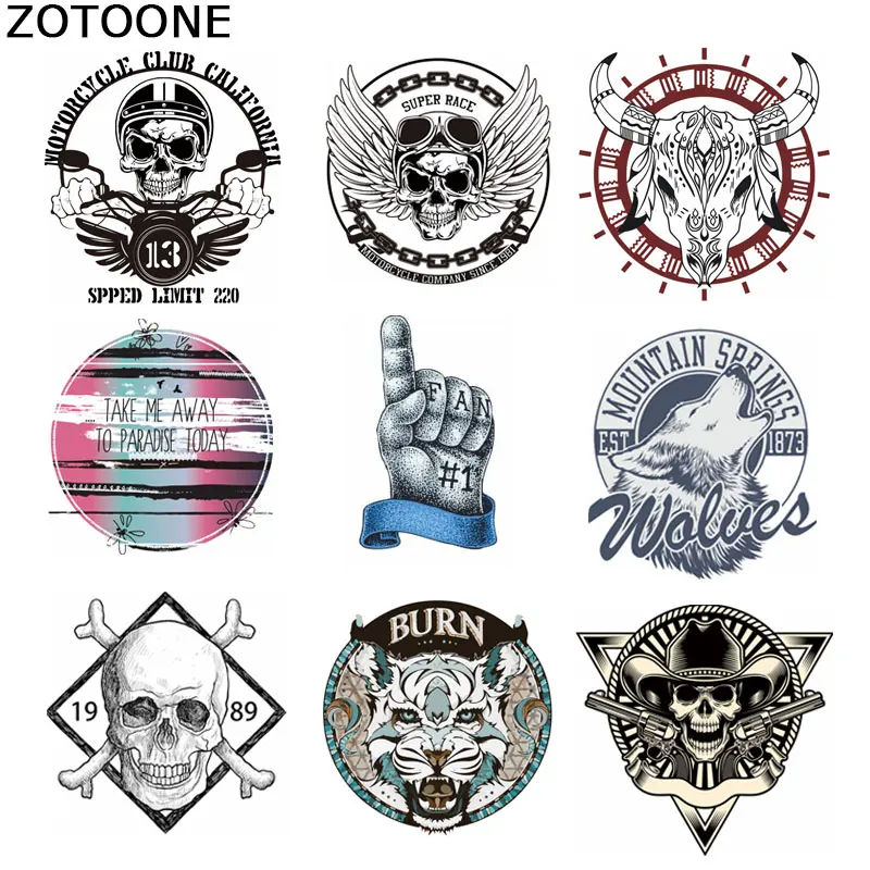 

ZOTOONE Punk Skull Wing Patches for Clothing DIY Animal Heat Transfer Sticker Jeans Press Appliqued Decoration Iron on Patch E
