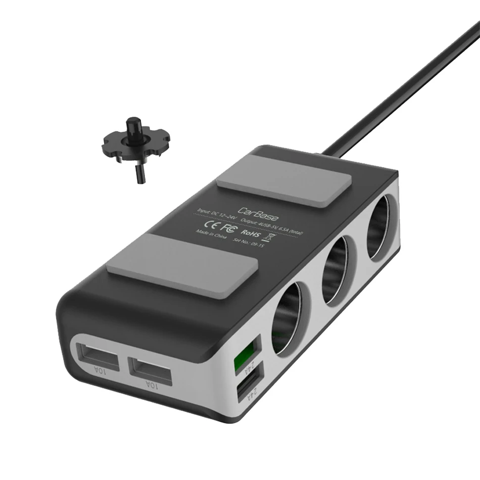4 USB Port 3 Way Car Cigarette Lighter Splitter Charger DC 12~24V Socket Black Free shipping