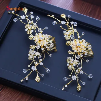 

Crystals Gold Flowers Bridal Headband 2019 New Hair Accessories for Wome Formal Party Headwear with Comb accessori donna H134