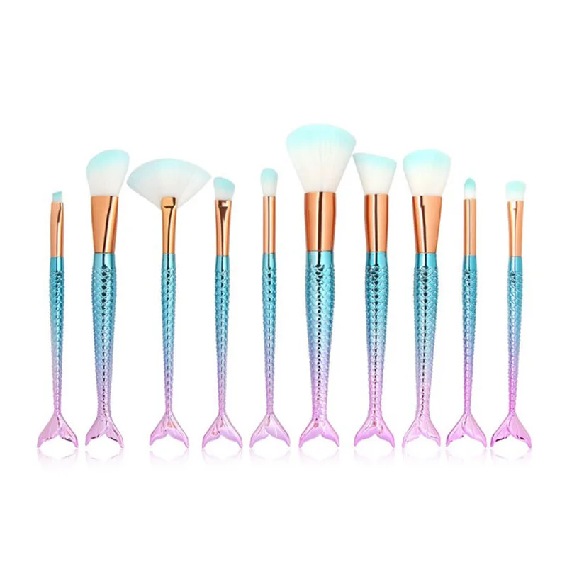

6/10/15 Pcs Mermaid Shape Makeup Brushes Set Foundation Powder Eyeshadow Eyeliner Lip Contour Make Up Brushes Cosmetic Tools Kit