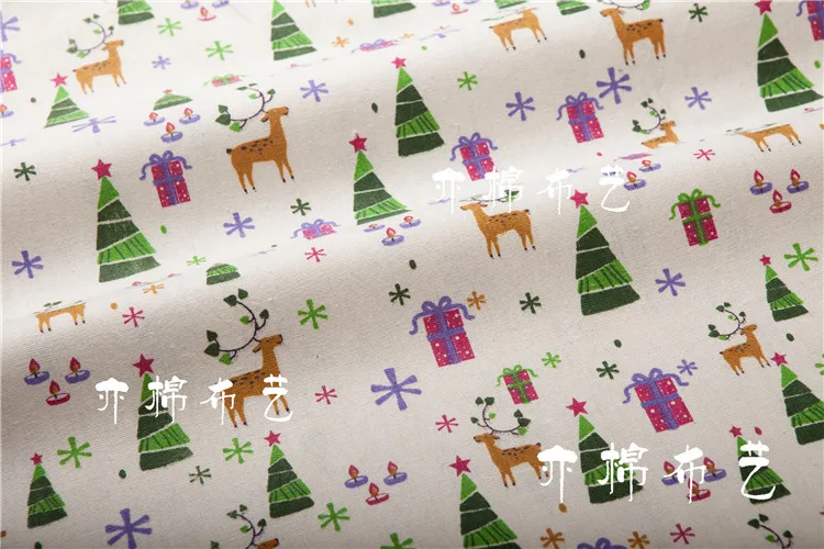 Хлопковая ткань с рождественской елкой и оленем 50x150 см|fabric cloth|deer fabriccloth fabric |